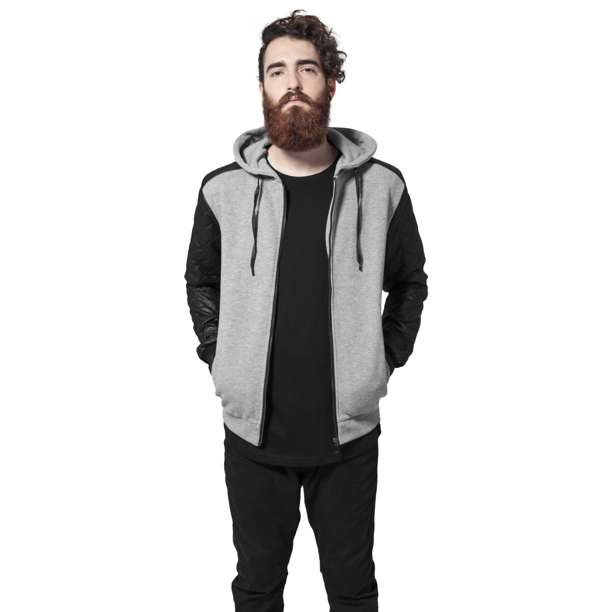 Diamond Leather Imitation Sleeve Zip Hoody