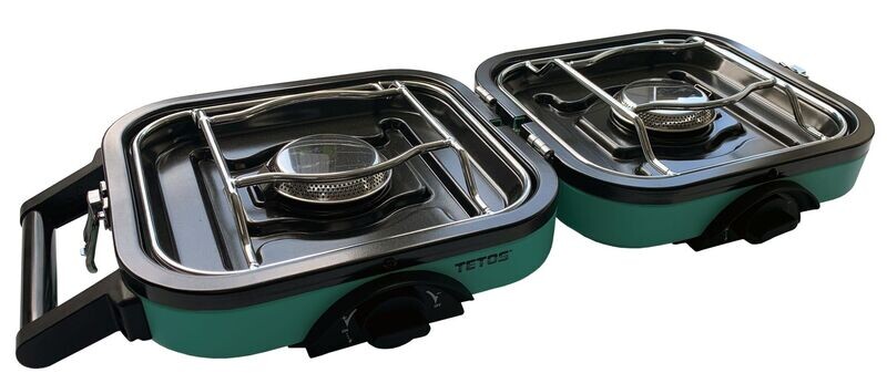 Premium Outdoor- und Camping-Gaskocher 2-flammig klappbar inkl. Grillplatte