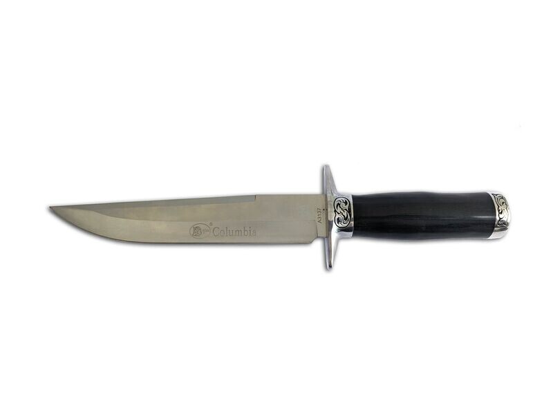 Outdoormesser mit feststehender Edelstahlklinge und schwarzem Pakkaholz-Griff Outdoormesser mit feststehender Edelstahlklinge und schwarzem Pakkaholz-Griff