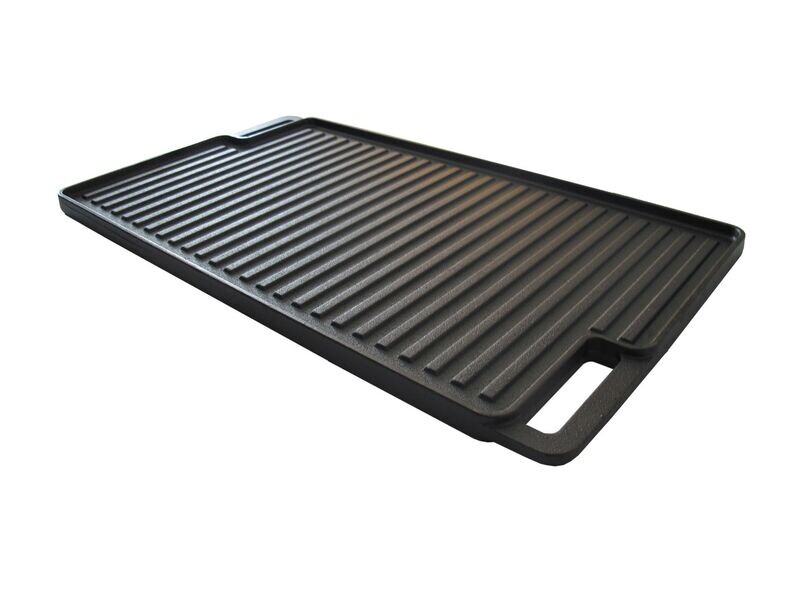 Grill- und Bratplatte aus massivem Gusseisen zweiseitig anwendbar 46 x 26 cm Grill- und Bratplatte aus massivem Gusseisen zweiseitig anwendbar 46 x 26 cm