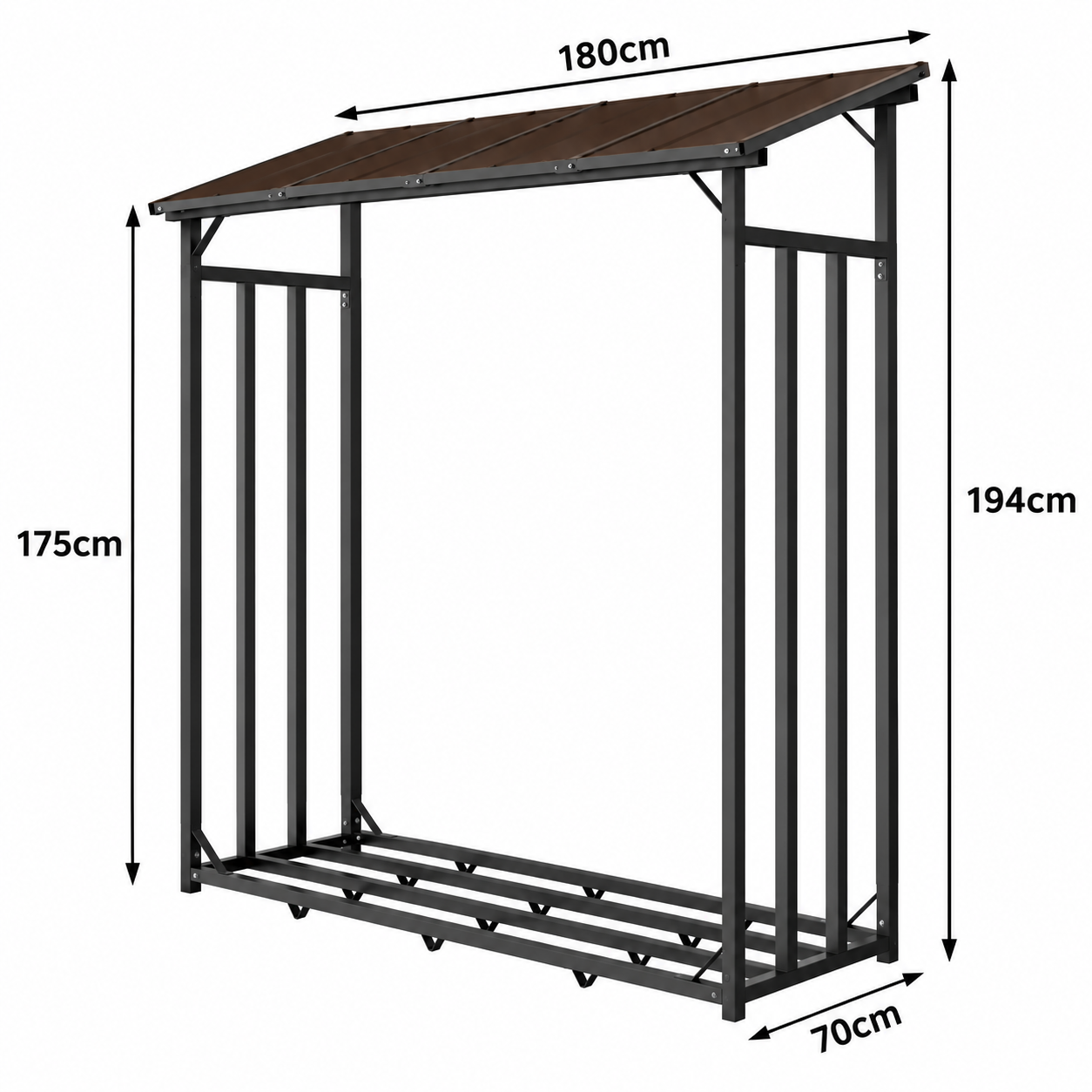 Metall Kaminholzregal Anthrazit XXL 185 x 70 x 175/194 cm