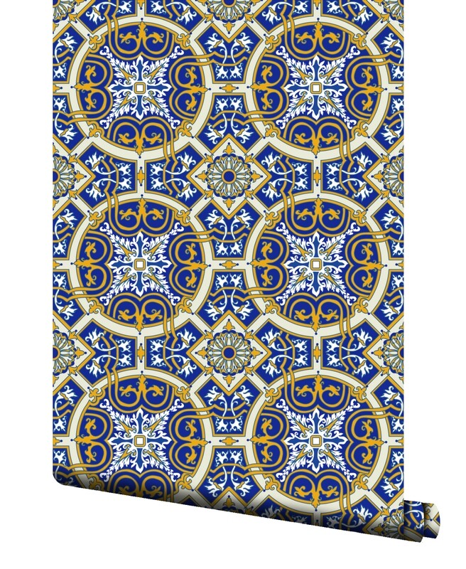 Azulejos custom wallpaper roll.