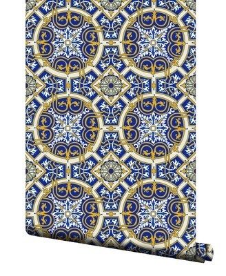 Azulejos custom wallpaper roll.