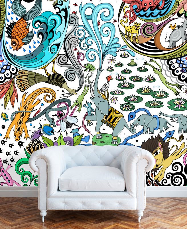 Animalia custom wallpaper in room.