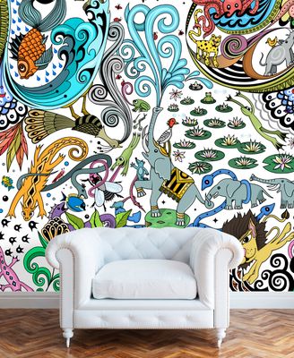 Animalia custom wallpaper in room.