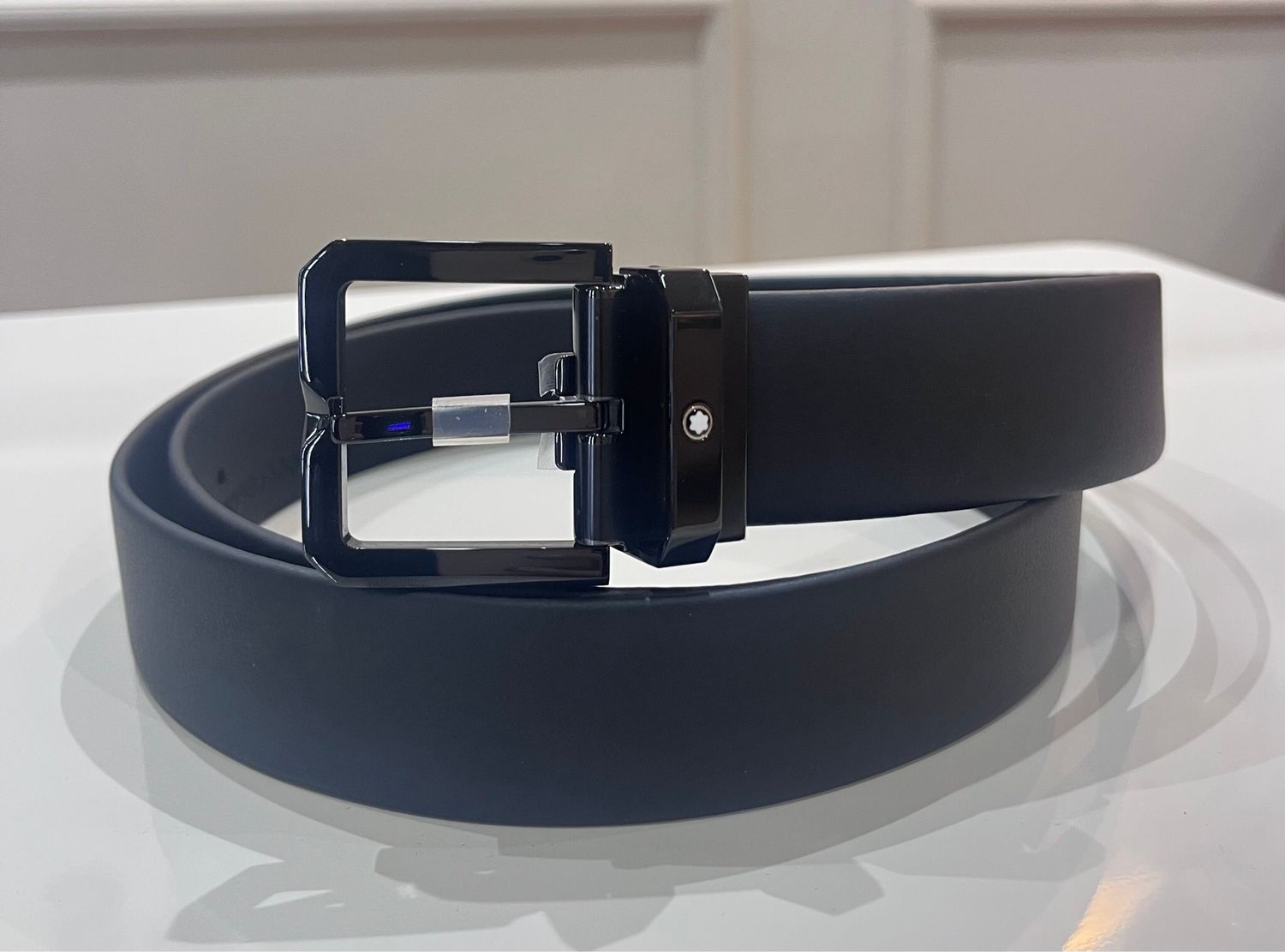 CINTURÓN MONTBLANC - BLACK PLAIN LEATHER 35MM