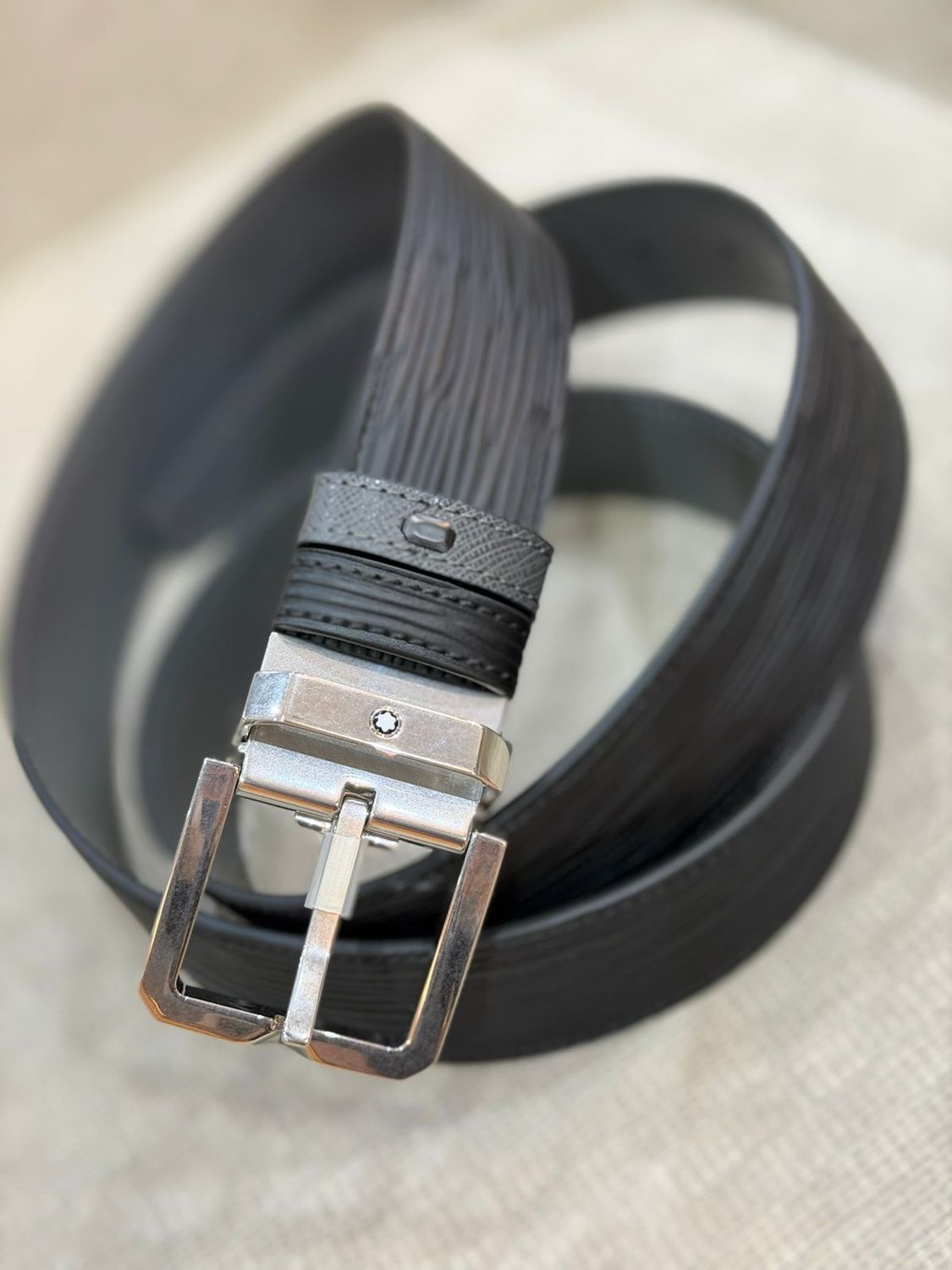 CINTURÓN MONTBLANC - BLACK BARK PRINTING LEATHER 35MM
