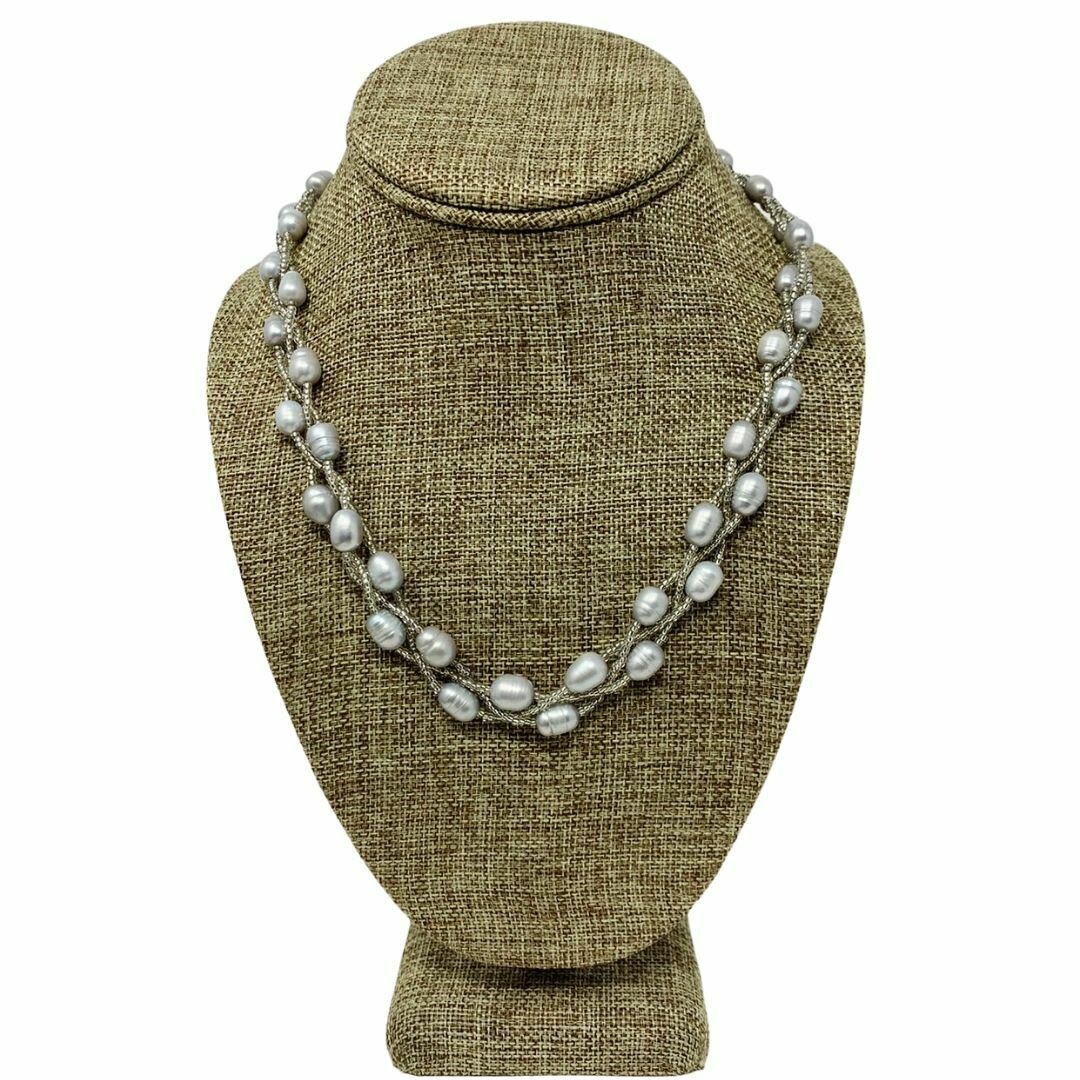 3 strands white pearl necklace magnetic clasp