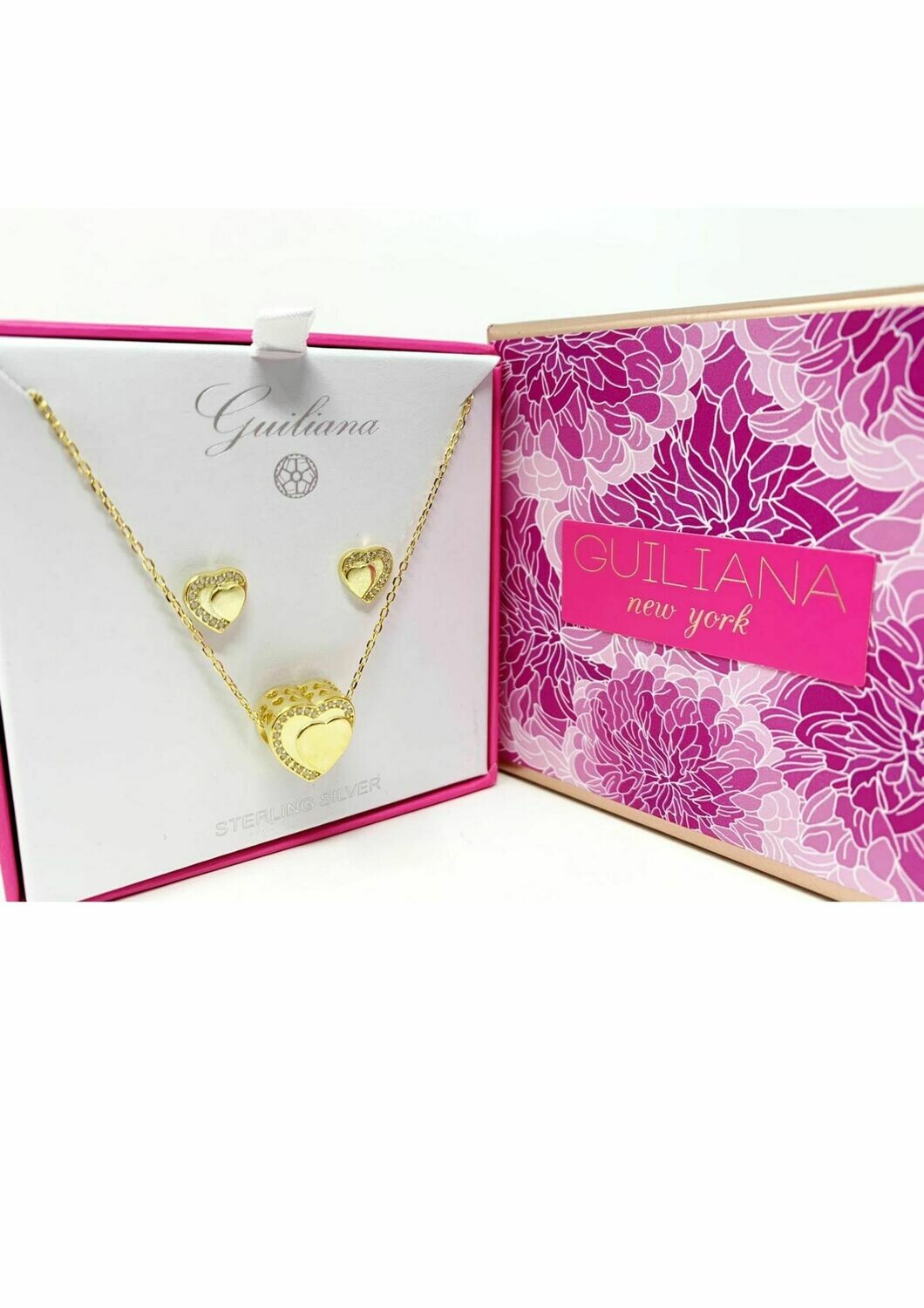 Gold Heart Pendant Necklace and Earring Gift set