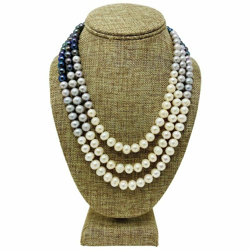 8mm triple strand cultured multi color pearl necklace