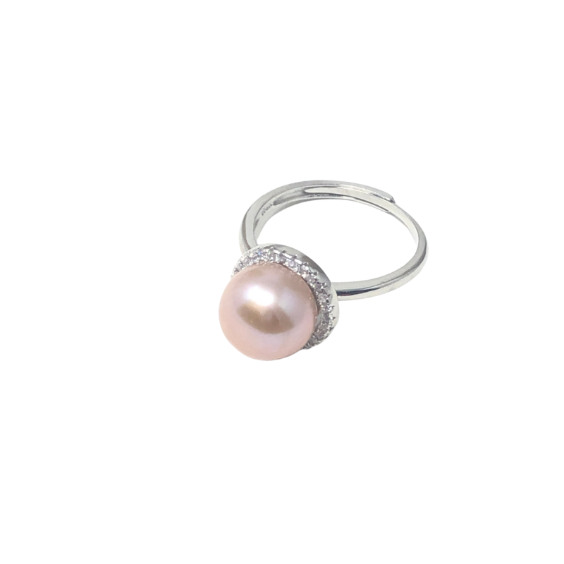 10mm Pink pearl with sterling silver and cubic zirconia - Size adjustable