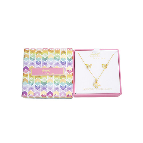 Gold Plated Sterling Silver Little Girls&#39; Dove Necklace &amp; Earring Set