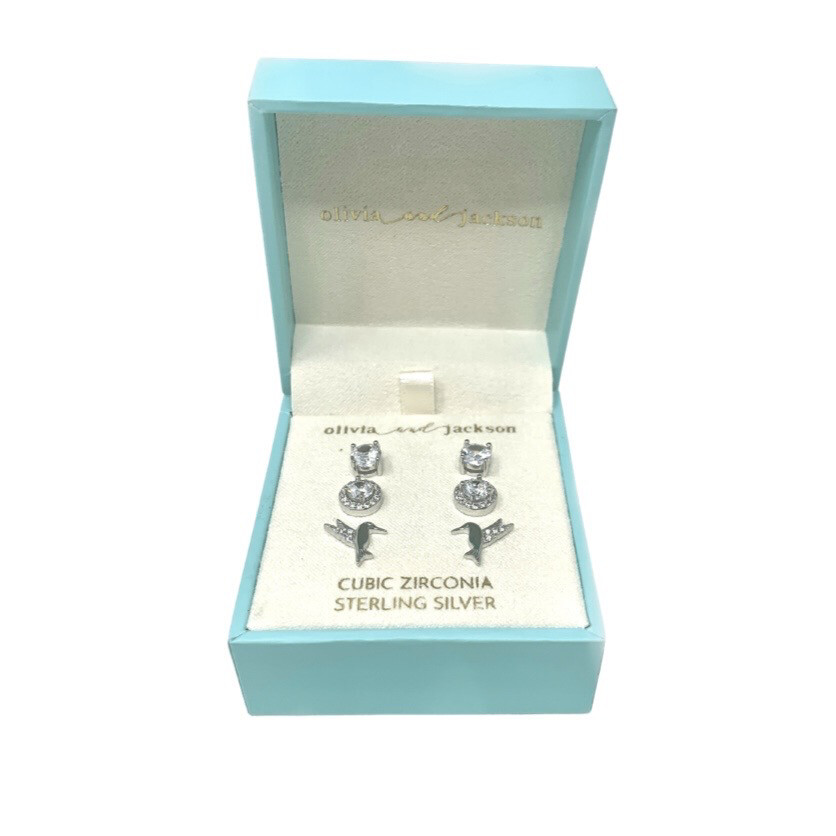 Diamond Sterling Silver Trio Stud Set