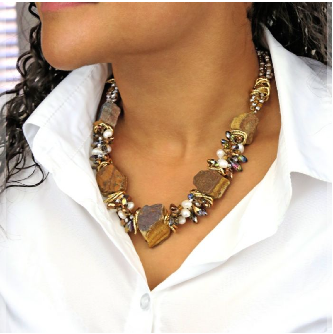 Quartz Short Classic Bold Stone Necklace, Style: Tiffany Tigers Eye