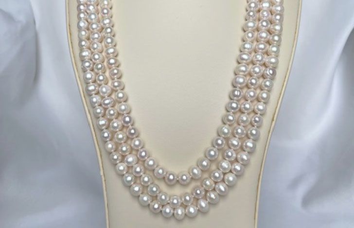 9mm triple strand cultured white pearl necklace