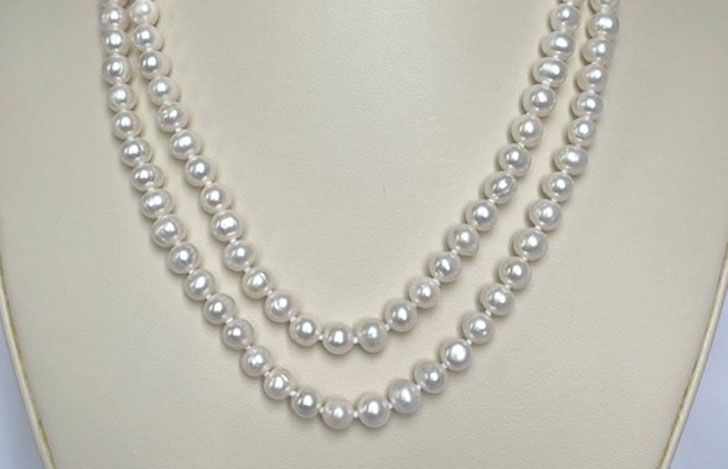 7mm White double strand cultured pearl necklace with sterling silver clasp