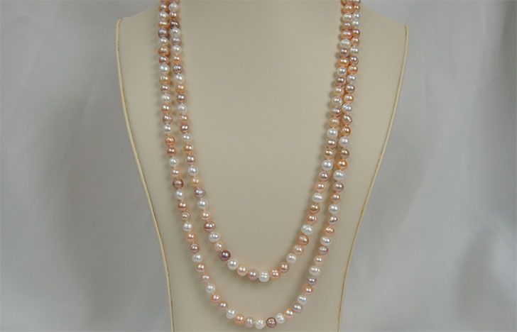 Cultured white pink and peach pearl necklace