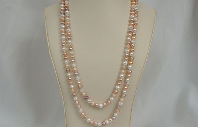 Cultured white pink and peach pearl necklace