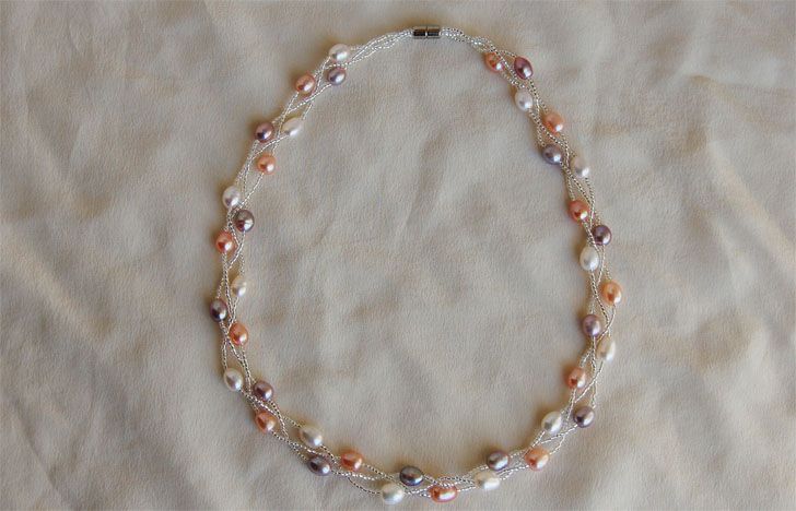 3 Strand  Pearl Necklace Magnetic Clasp