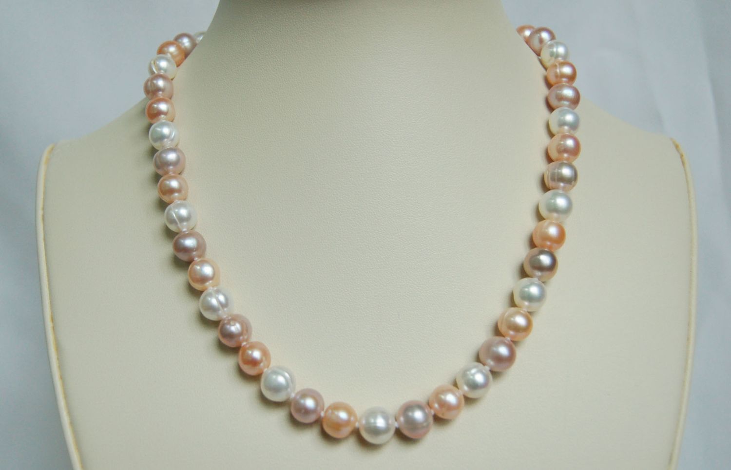 Multi color cultured freshwater pearls necklace with sterling silver spring ring clasp