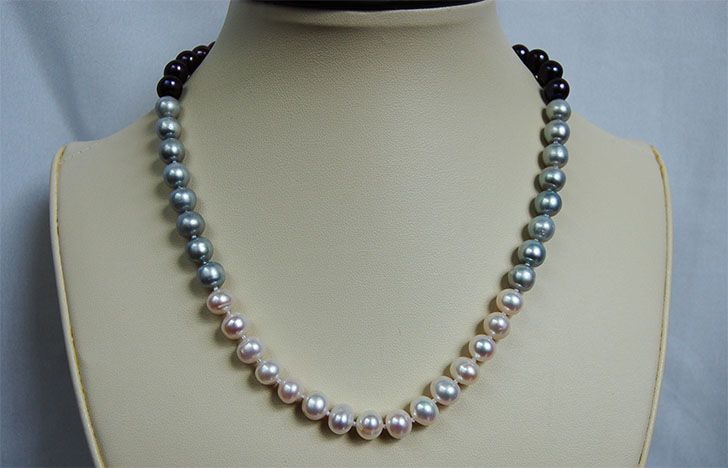 Multi color cultured pearl necklace with sterling silver spring ring clasp