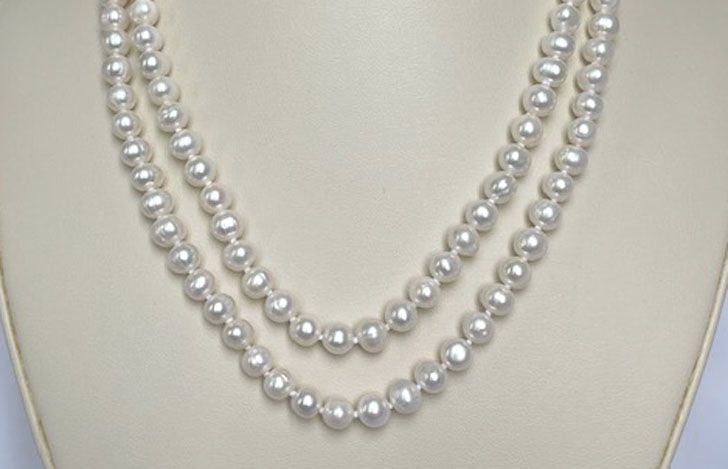 White double strand cultured pearl necklace with sterling silver clasp