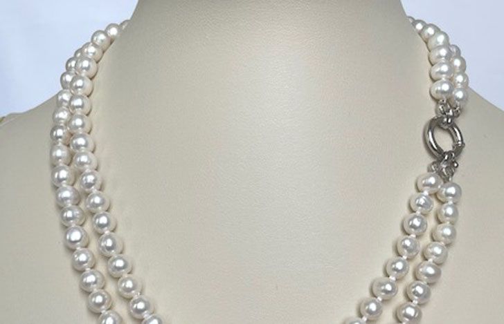 White double strand cultured pearl necklace with sterling silver clasp