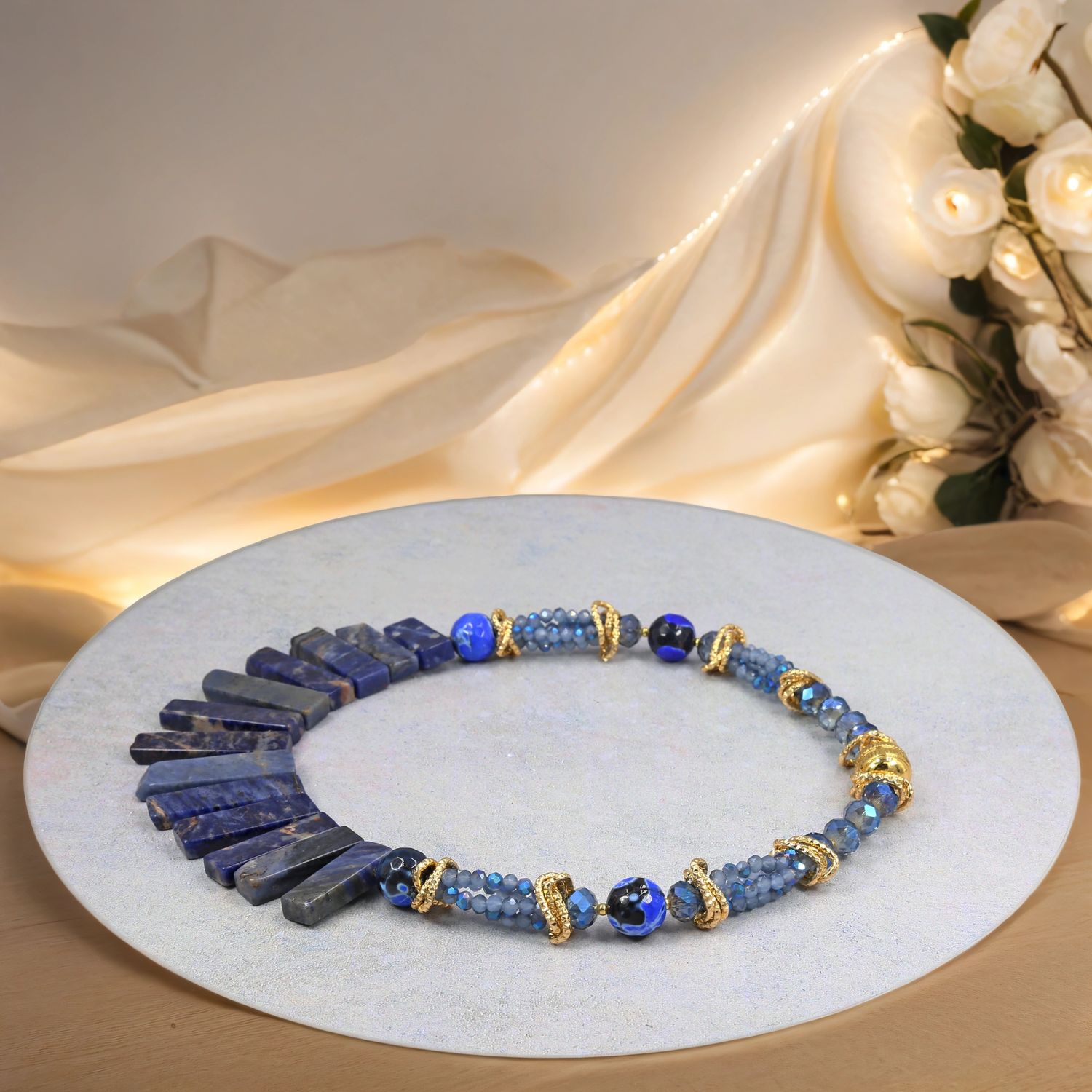 Sodalite, Crystals and Agate Statement Necklace