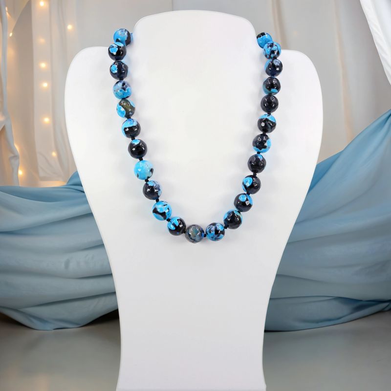Black and Blue Agate Knotted Necklace