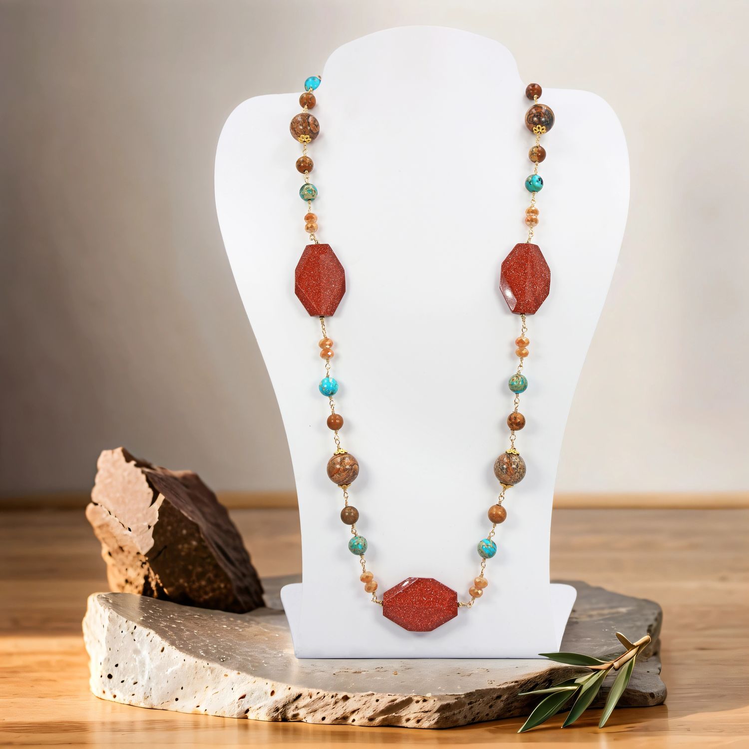 Gold Stone Linked Necklace