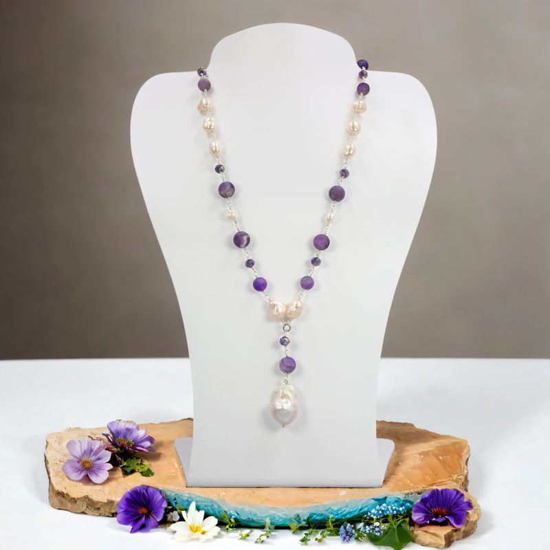 Matte Amethyst and Freshwater Pearls Necklace