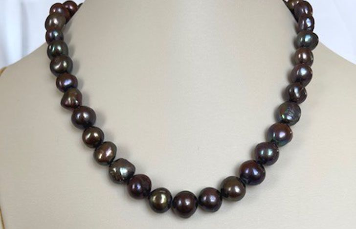 Peacock baroque pearls necklace with sterling silver toggle clasp
