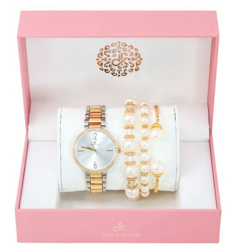 Dora Klein-  Rose watch and Pearl Bracelet Set