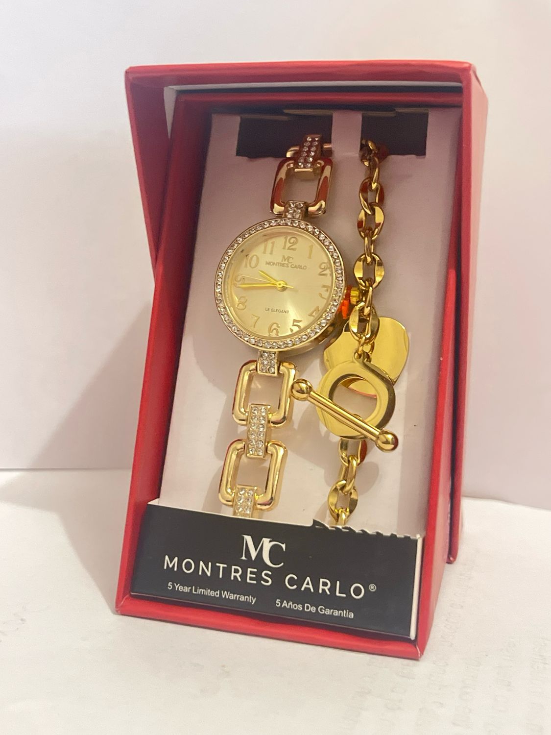 Montres Carlo Gold Watch and Heart Charm Bracelet