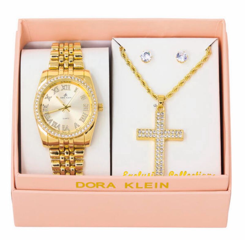 Dora Klien Gold watch and Cross Chain set
