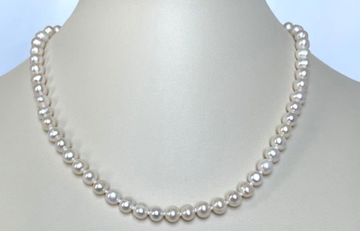 6mm 16-18 inch cultured white pearl necklace with sterling silver spring ring clasp