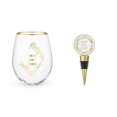 Best Day Ever Stemless Wine Glass and Stopper Set by Twine®