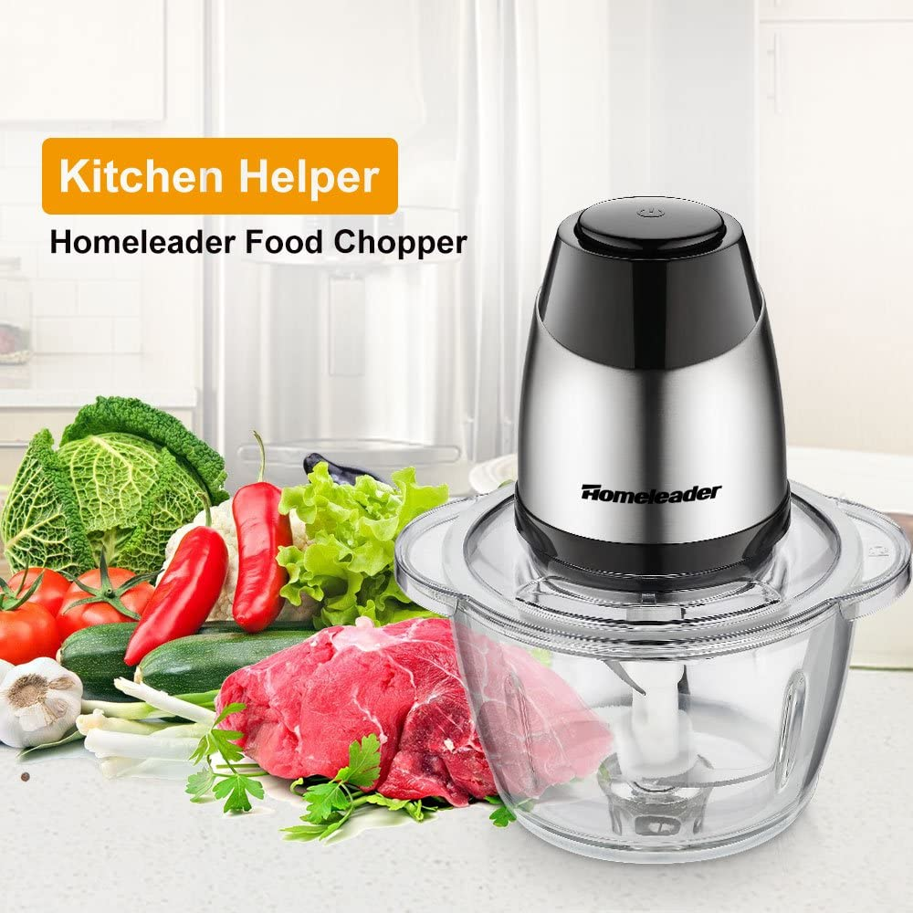 Electric Food Chopper, 8-Cup Food Processor by Homeleader, 2L Glass Bowl  Grinder for Meat, Vegetables, Fruits and Nuts, Stainless Steel Motor Unit  and 4 Sharp Blades, 300W 