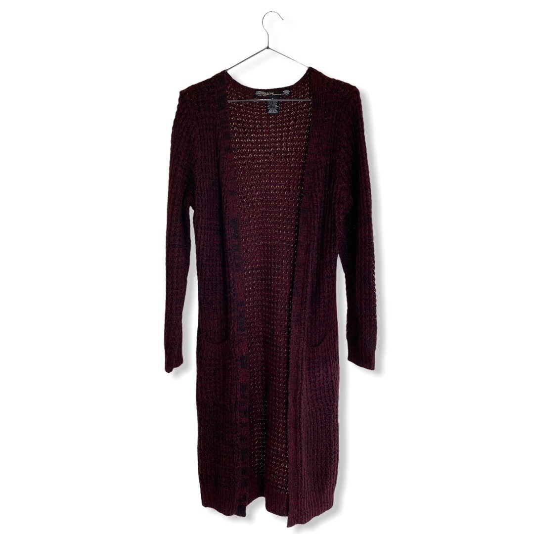 Burgundy Long Cardigan Knitted Sweater