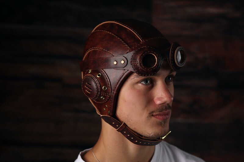 Leater aviator hat and googles-set