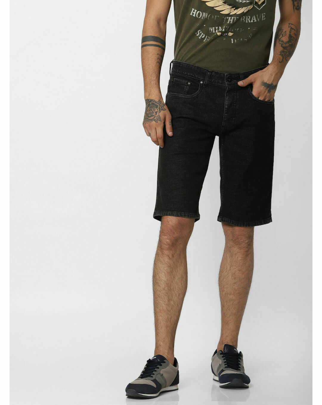 Big Fly Mens Black Denim Shorts Pure Cotton