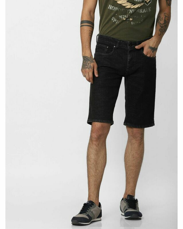 Big Fly Mens Black Denim Shorts Pure Cotton