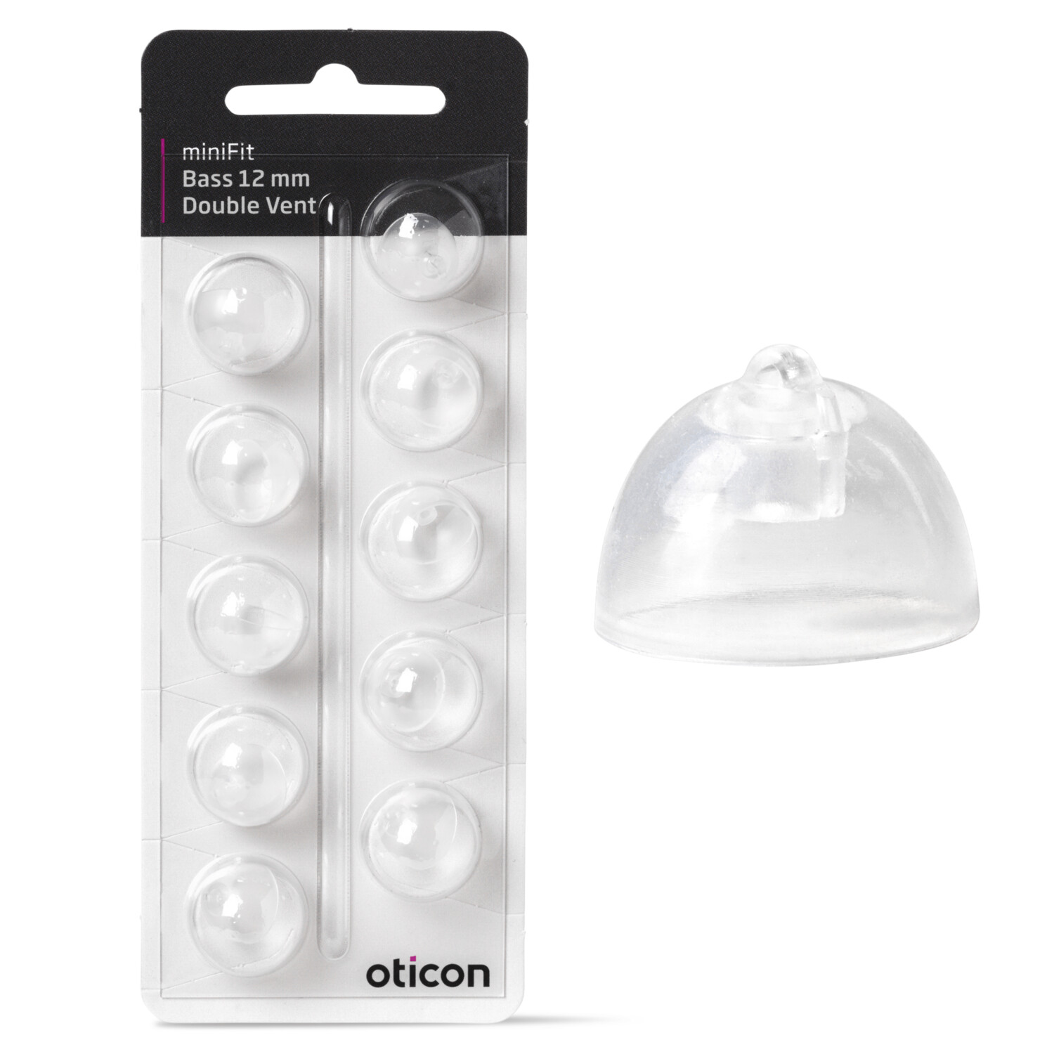 Oticon miniFit 12mm Bass Dome - Double Vent - 10pk