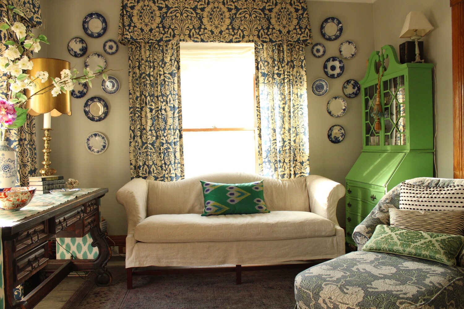 Ikat Pillow in Peacock Colors
