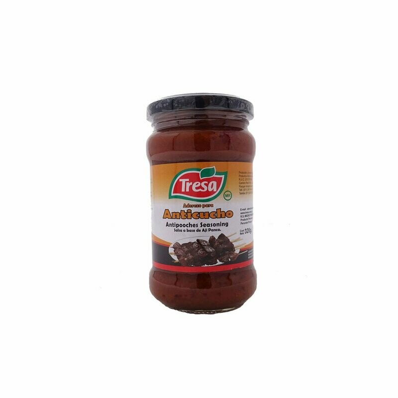 Aderezo de Anticucho TRESA 320g.
Würzmarinade für Anticucho Aderezo de Anticucho TRESA 320g.
Würzmarinade für Anticucho