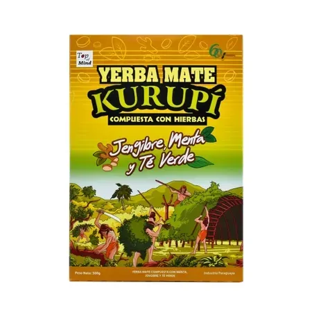 Kurupi Yerba Mate Tee jengibre menta y te verde 500g Kurupi Yerba Mate Tee jengibre menta y te verde 500g