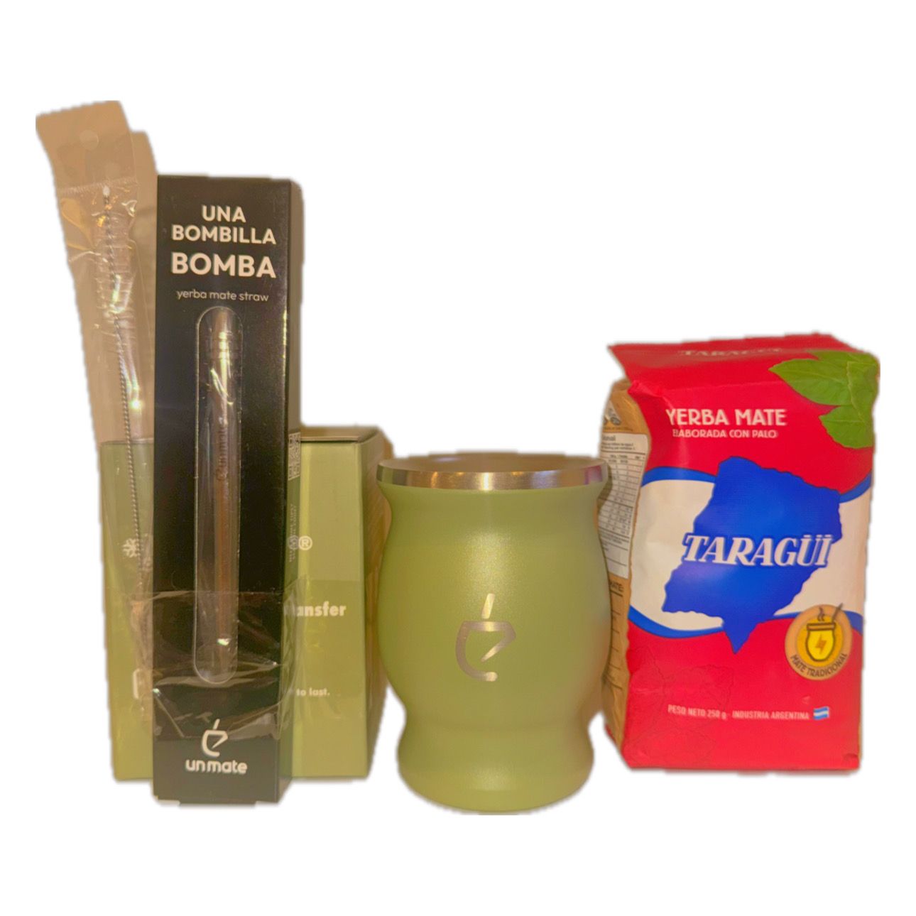 SET Mate en Acero Inoxidable con bombilla, yerba y cepillo limpiador Verde