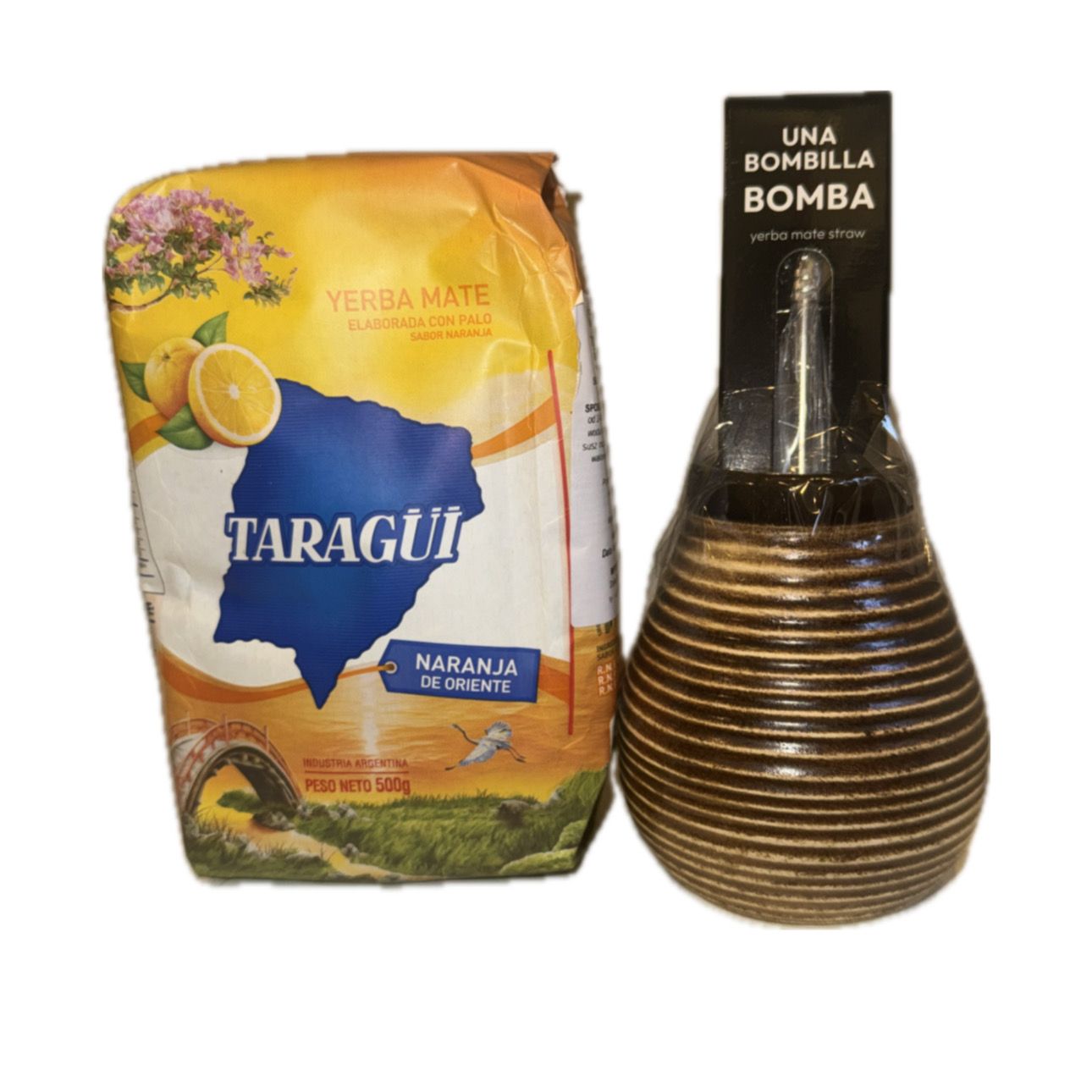 SET Mate Ceramica con bombilla, yerba y cebillo limpiador