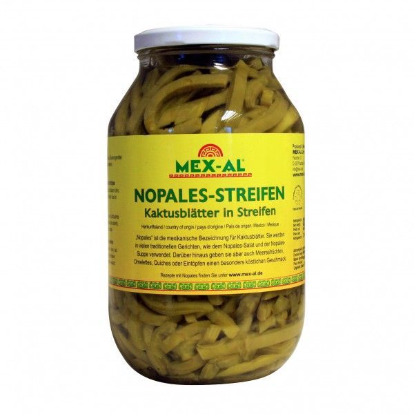 Nopales in Streifen 900g Glas ohne Gemüsezusatz (en salmuera) Nopales in Streifen 900g Glas ohne Gemüsezusatz (en salmuera)