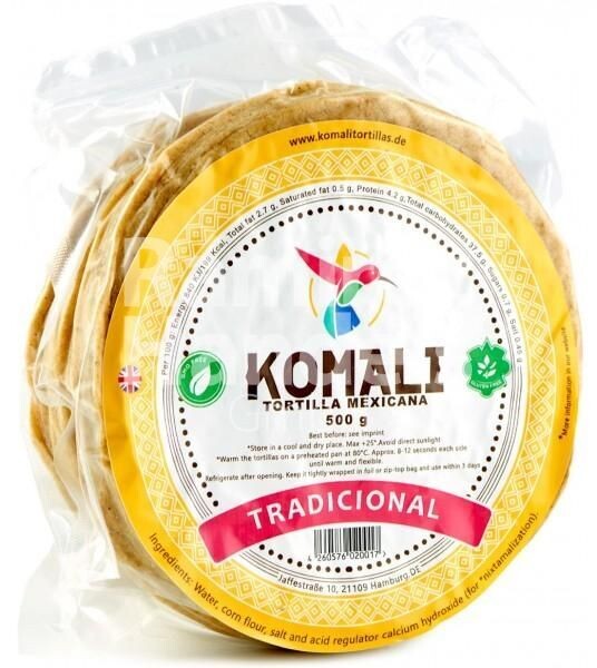 Tortillas de Maiz Nixtamalizadas Komali 15 cm 500 g (20 piezas) Gelbe Maistortillas Komali natürlich glutenfrei 15 cm 500 g (ca. 20 St.)